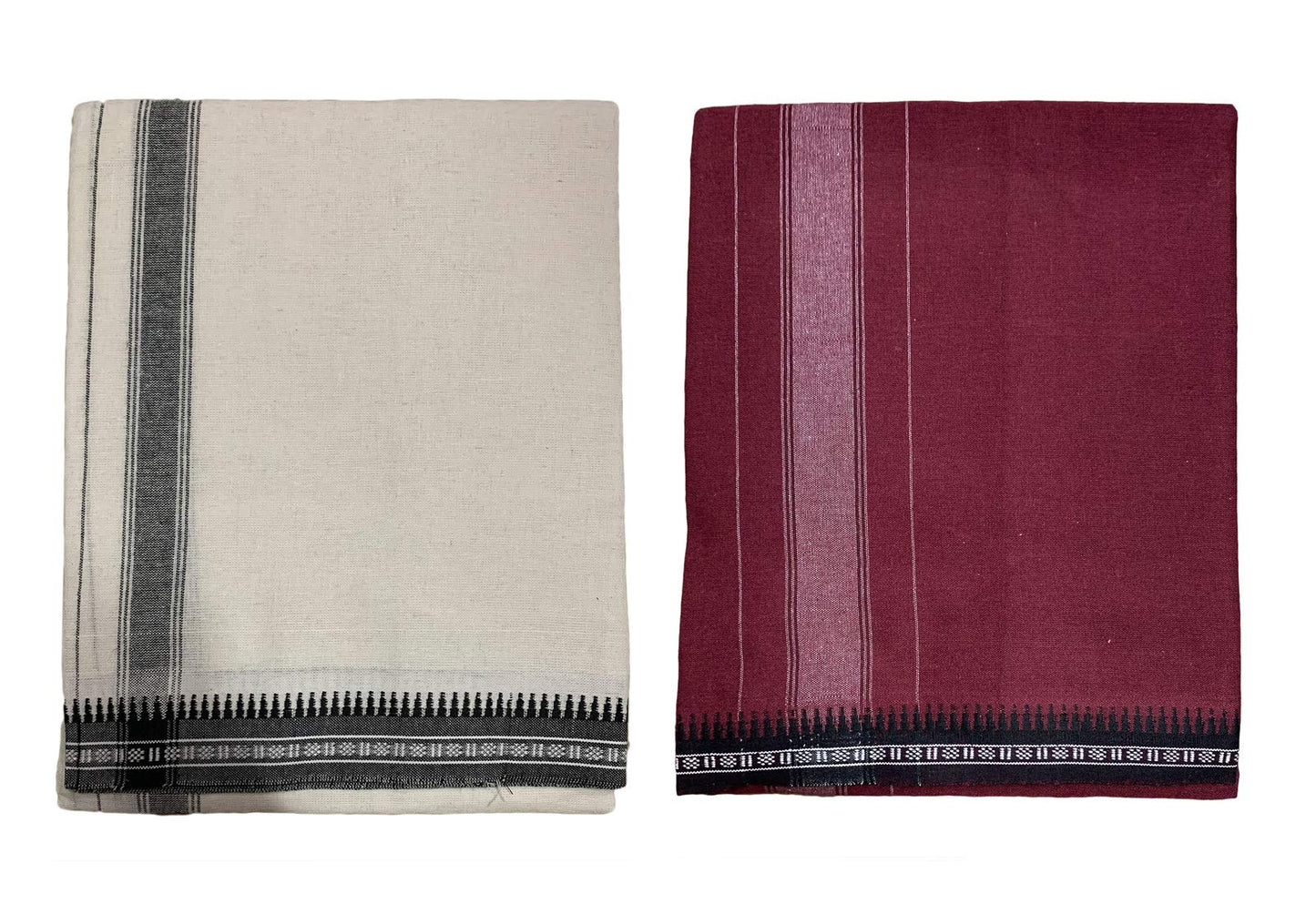 Prakasam Cotton Mens Colour Thalapathi Border Single Dhoti/Size1.28X2.00 Mtrs/Combo Pack Of 2 Dhoties