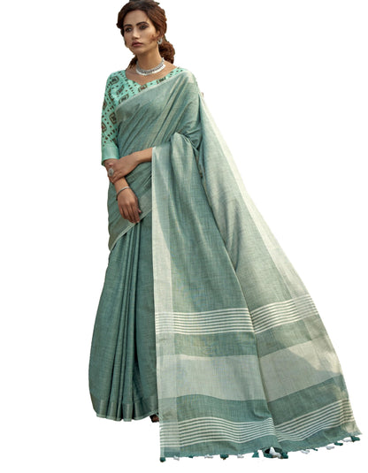 Pujia Mills Woman Soft Linen Saree With Zari Woven Design Cotton Saree Zari Border Saree Indian Ethnic Wear Saree Cotton Saree C