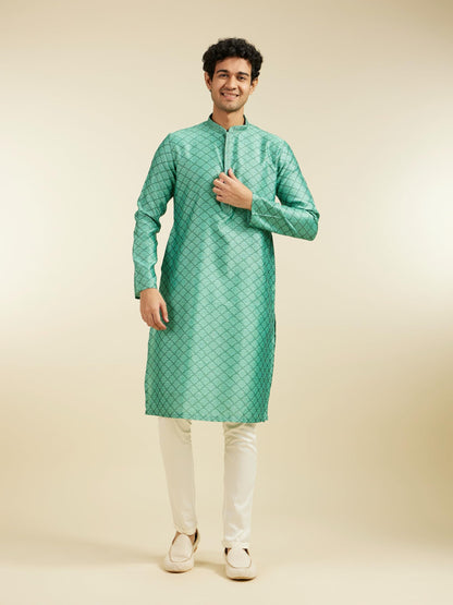 Diwas By Manyavar MenS Art Silk Self Design Kurta (Green,Xxl)