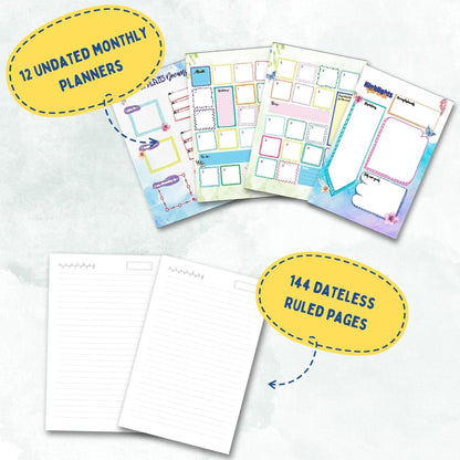 Doodle | The Happiness 2024 Wiro Bound Planner with 100+ Stickers | A5 | Hard Bound | Undated | Yearly, Monthly, Daily Planner D