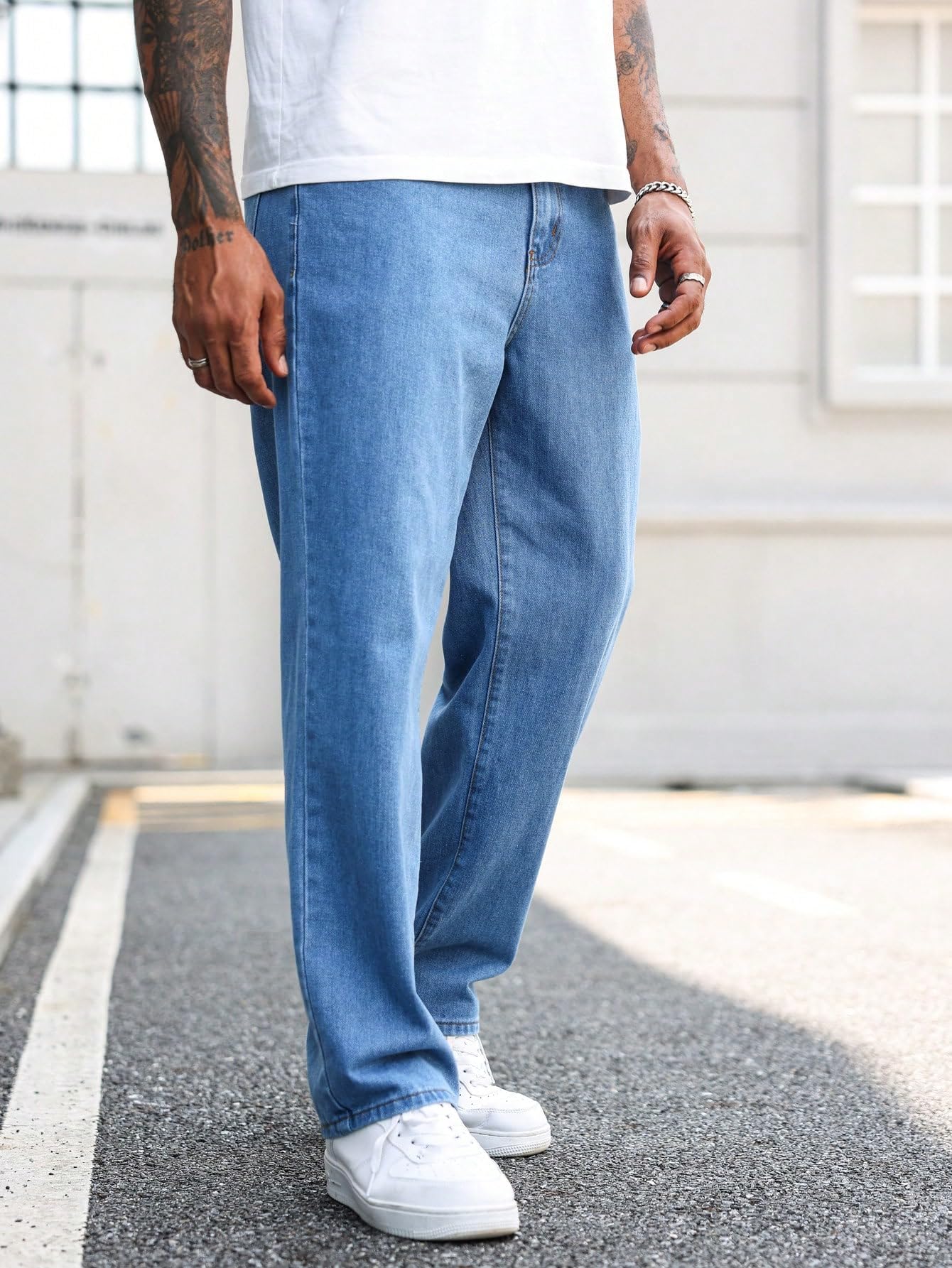 Kotty MenS Solid Zero Gravity Baggy Storm Breaker Shadow Jeans(Blue,34)