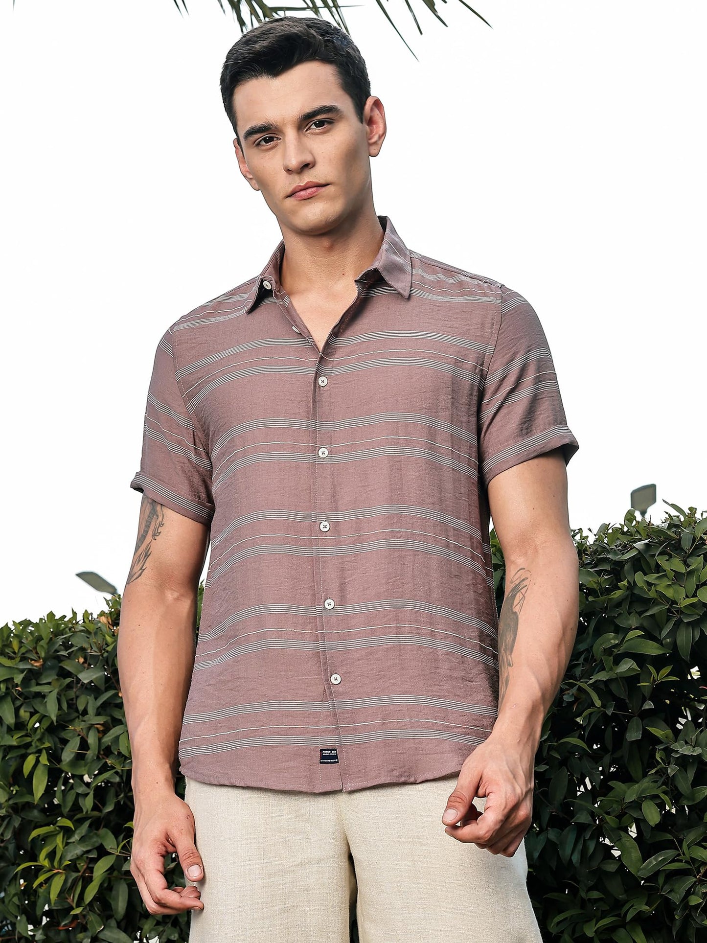 Thomas Scott Mens | Stripes | Short Sleeve | Spread Collar | Premium Polycoton Material | Slim Fit | Casual | Shirts for Men(TS