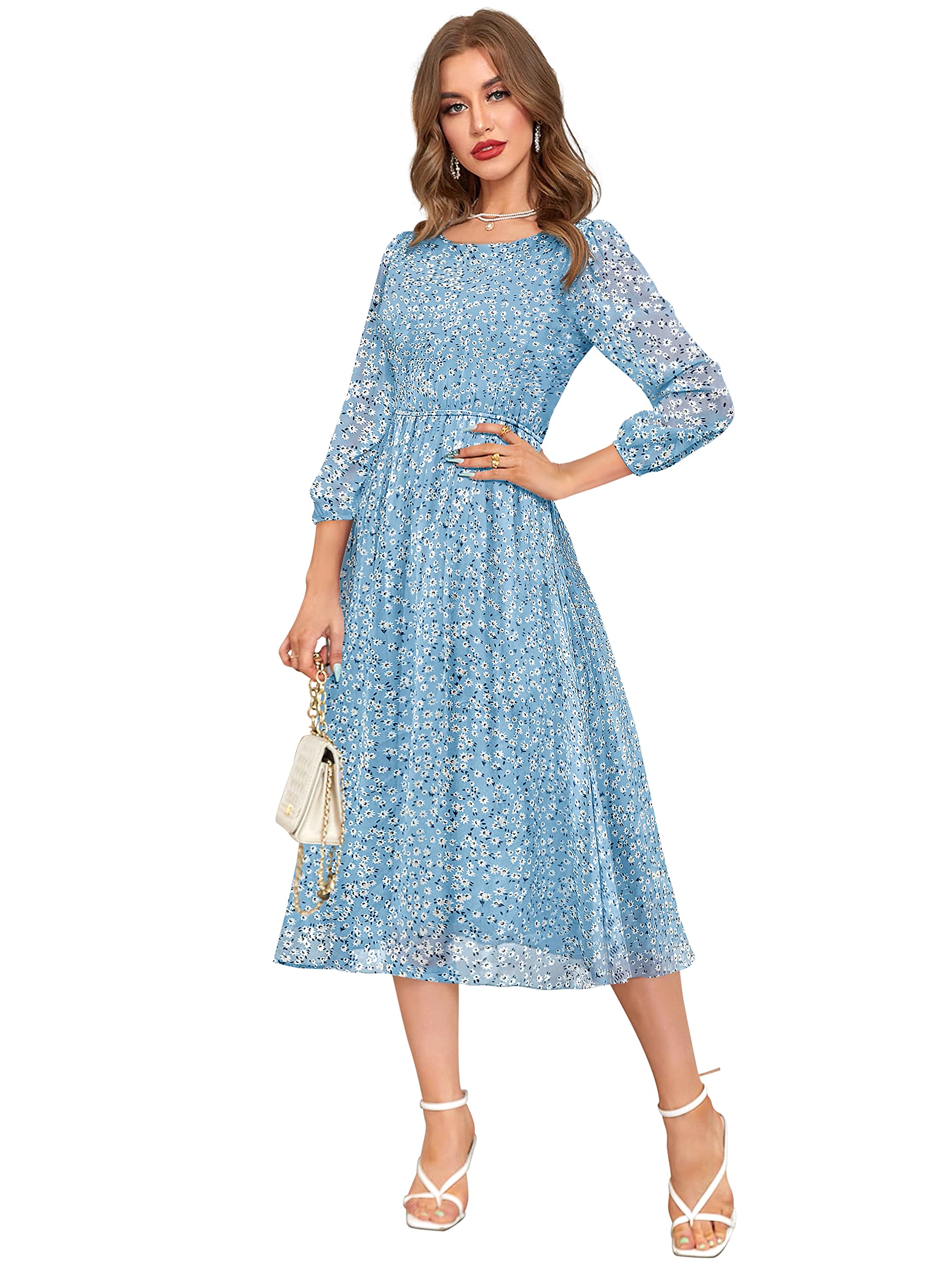 Toochki WomenS Sky Blue Georgette Floral Fit & Flared Regular Fit Western Below Knee Length Kurti A Line Style Summer Wear Kurt
