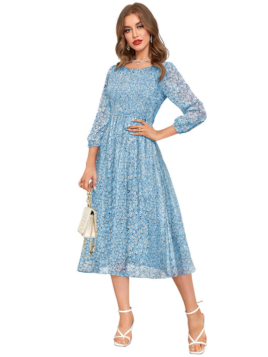 Toochki WomenS Sky Blue Georgette Floral Fit & Flared Regular Fit Western Below Knee Length Kurti A Line Style Summer Wear Kurt