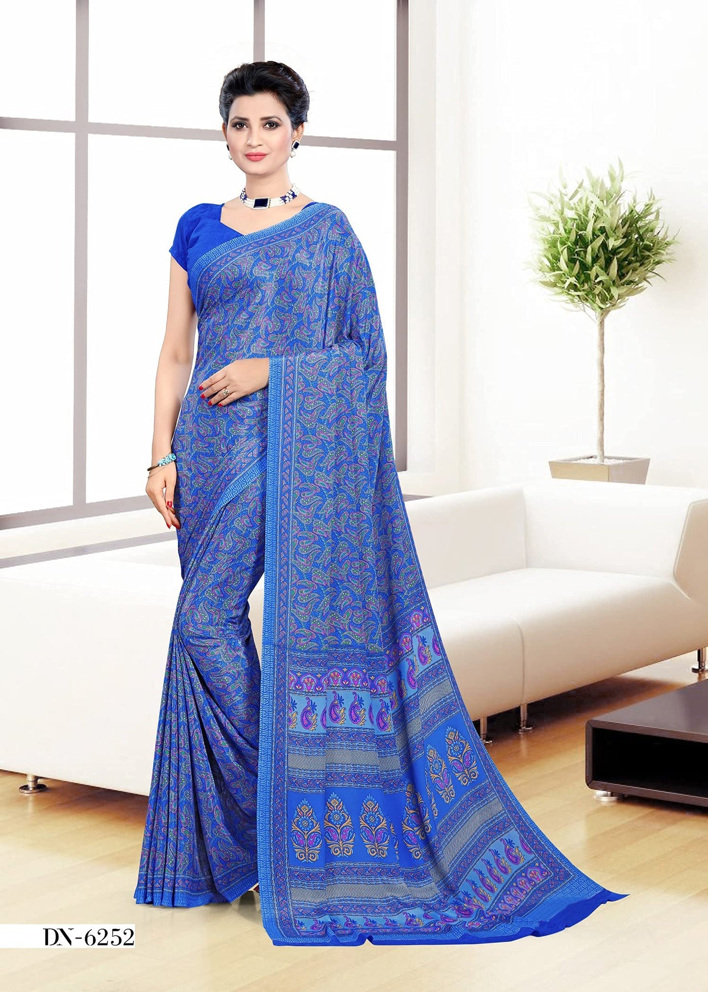Vimla WomenS Multi Crepe Silk Uniform Saree With Blouse - Elegant Office Wear, Comfortable And Durable, Vibrant Colors, Easy Ma