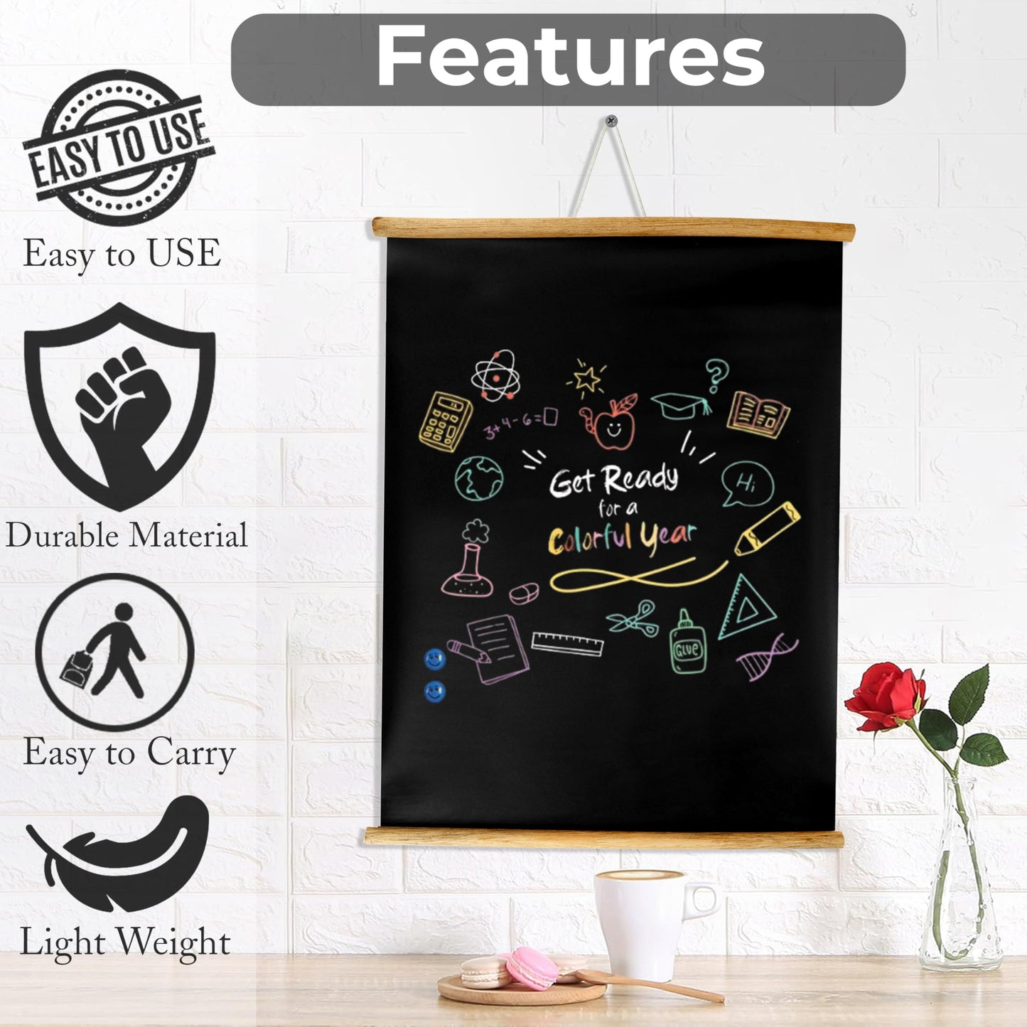 Eduway 2X3 Ft. (24X36 Inch) Wall Hanging Wooden Roll-Up Black Board/Chalkboard | For Home, Office, School, Kids | With 1 Premium