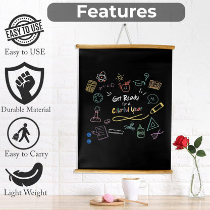 Eduway 2X3 Ft. (24X36 Inch) Wall Hanging Wooden Roll-Up Black Board/Chalkboard | For Home, Office, School, Kids | With 1 Premium