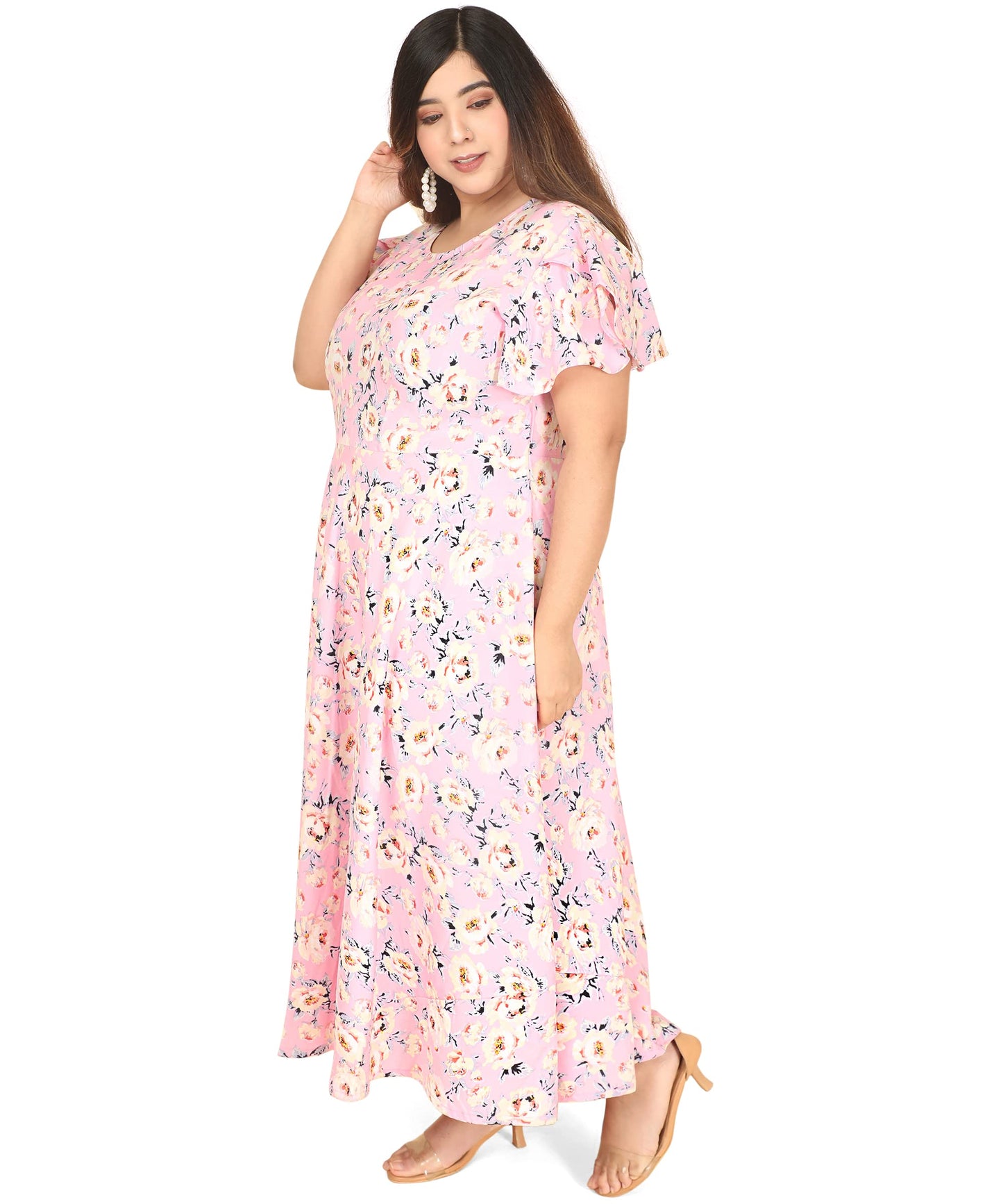 Oomph! WomenS Western & Fusion Wear Crepe A-Line Maxi Dress - Pink