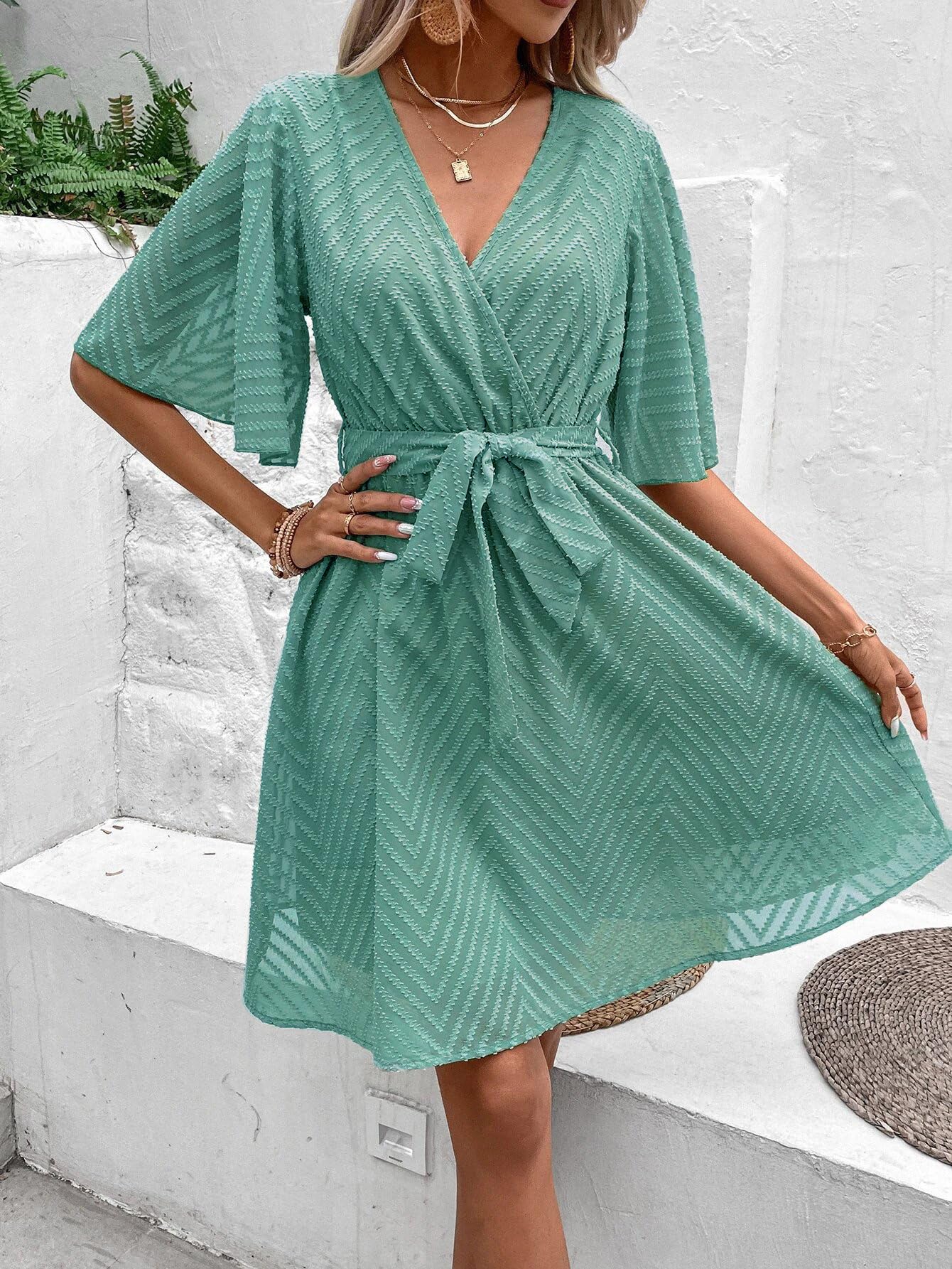Tagas Women'S Georgette Fit And Flare Knee Knee-Length Dress (Op-3002_Green)