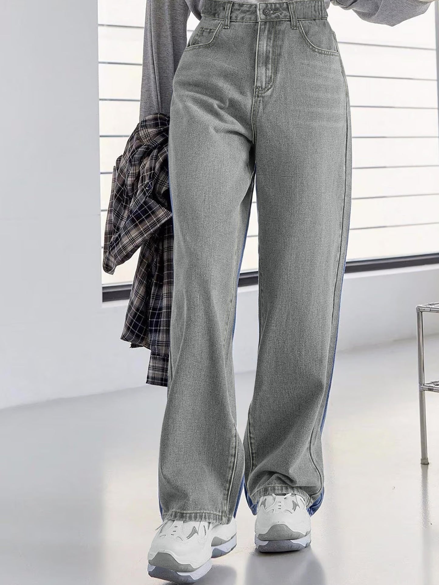 Noble Monk Women Denim Wide Leg Premium Charcoal Jeans For Women |Baggy Fit Jeans For Women |Bell Bottom Jeans For Women