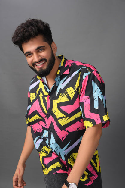 Brown Culture MenS Cotton Blend Abstract Print Shirt With Spread Collared Half Sleeves Standard Length And Button Down Closure