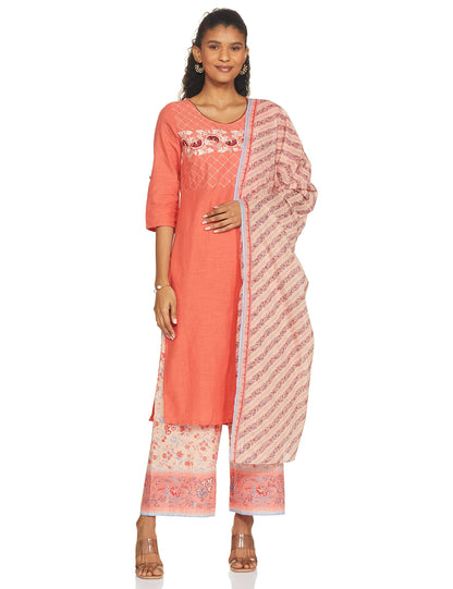 Aurelia Women's Cotton Kurta, Palazzo & Dupatta