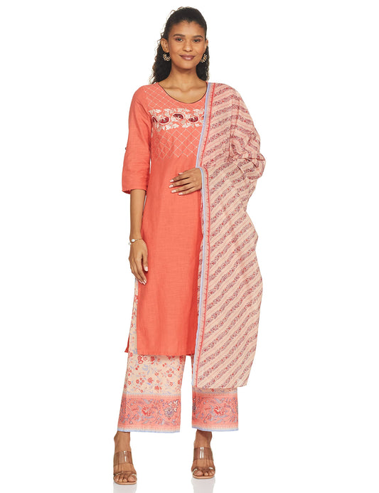Aurelia Women's Cotton Kurta, Palazzo & Dupatta