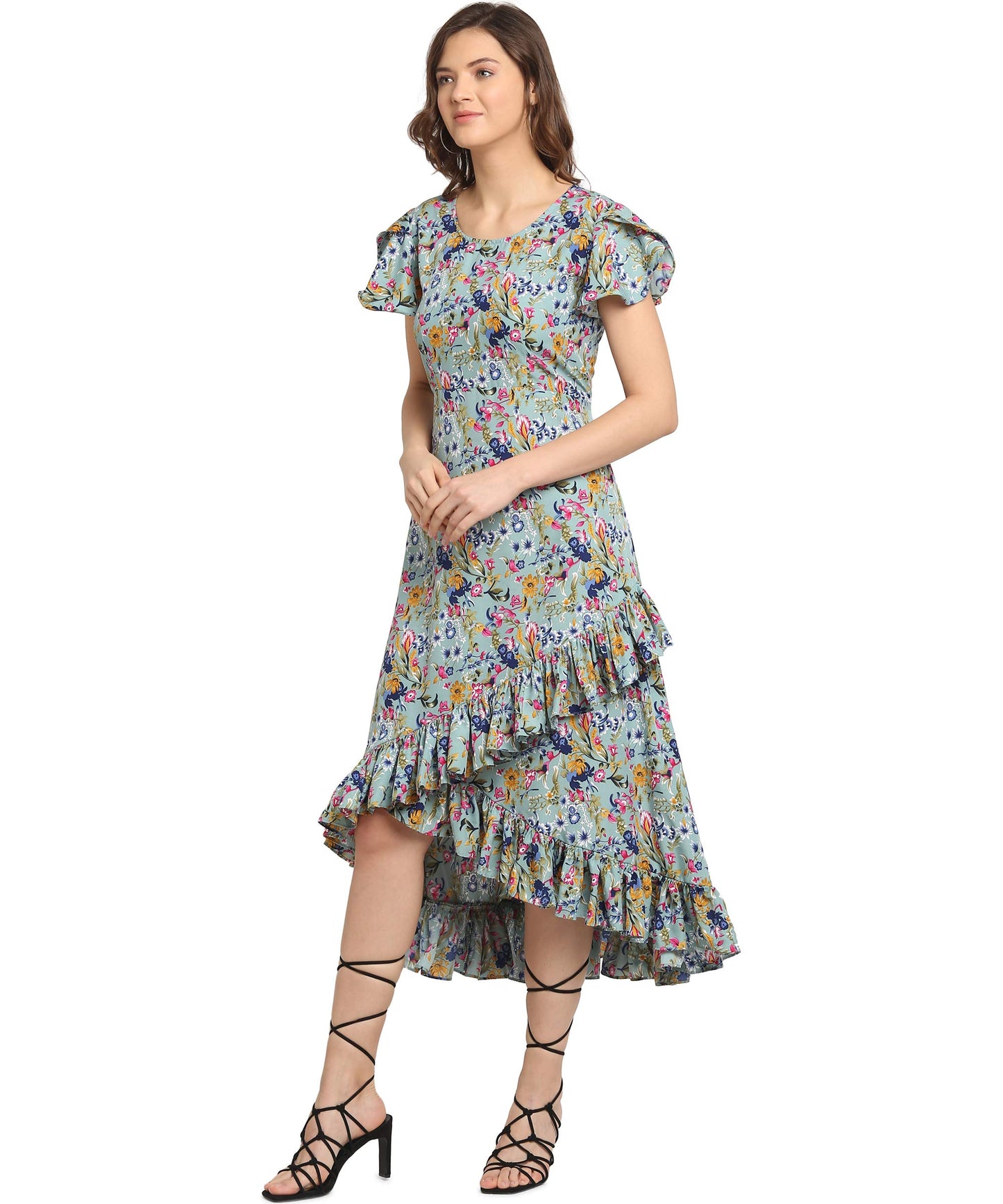 Oomph! Dress For Women Stylish| Summer Vacation Style |Floral Print Wrap Maxi |Lightweight Flared Maxi Dress For Casual & Holida