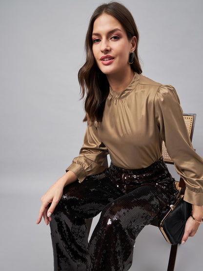 Style Quotient Women Solid Ash Satin Regular Party Shirt
