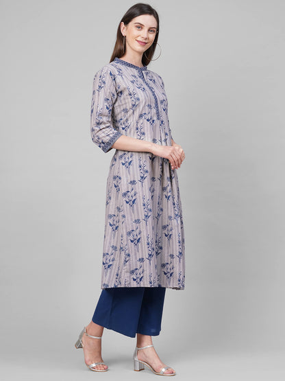 ANNI DESIGNER Women's Pure Cotton Straight Printed Kurta(Brian Grey)