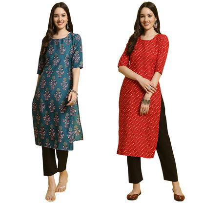 Tee Projekt Crepe Kurti & Pant Set For Women Ll Pack Of 2 Kurta Set Ll Traditional Kurta Set