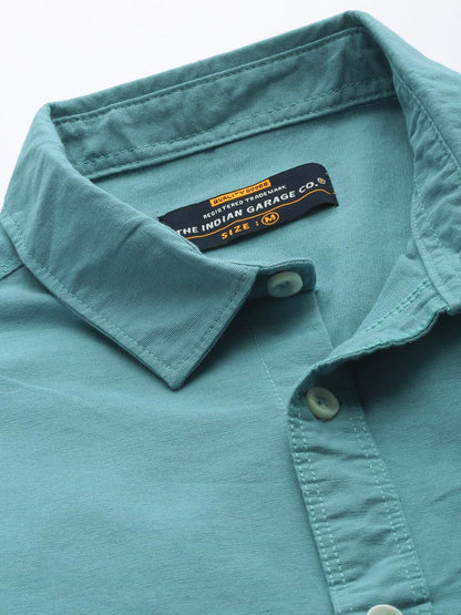 The Indian Garage Co Blue Regular Fit Cutaway Collar Solid Long Sleeves Shirt