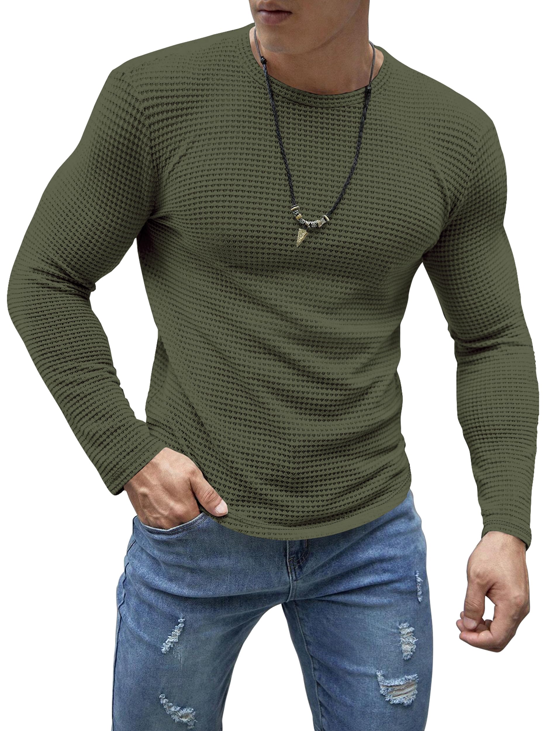Noble Monk MenS Relax Fit Cottonblend Full Sleeve Solid T-Shirt For Men |Round Neck Full Sleeve T Shirts For Men Military Green