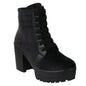 Shoetopia Women Black Block Heeled Lace Up Boot