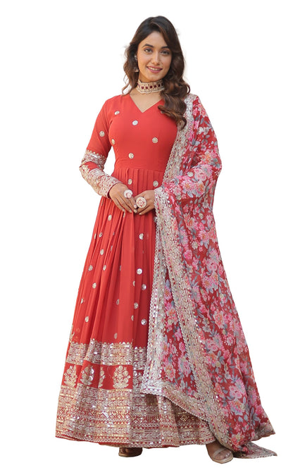 Fashion Basket Gergette Embroidered Long Anarkali