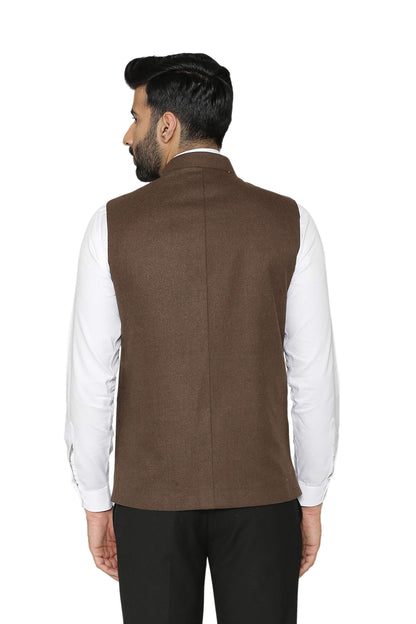WINTAGE Mens Tweed Wool Festive and Casual Nehru Jacket Vest Waistcoat : Brown