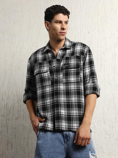 Hubberholme Men Summer Cotton Spread Collar Long Sleeves Oversized Casual Shirt 32