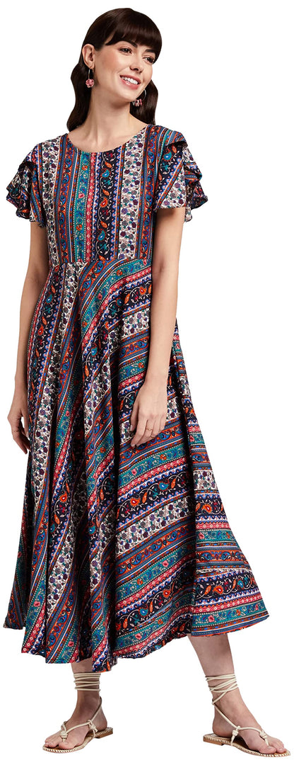 Oomph! Dress For Women Stylish | One Piece For Women Long | Trendy Long One Piece Summer Outfit | Lightweight Flared Maxi Dress