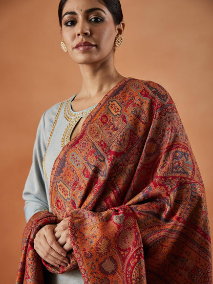 Pashmoda Women Surmai Kaani Wool Blend Kashmiri Shawl (Size: 101X203 CM)