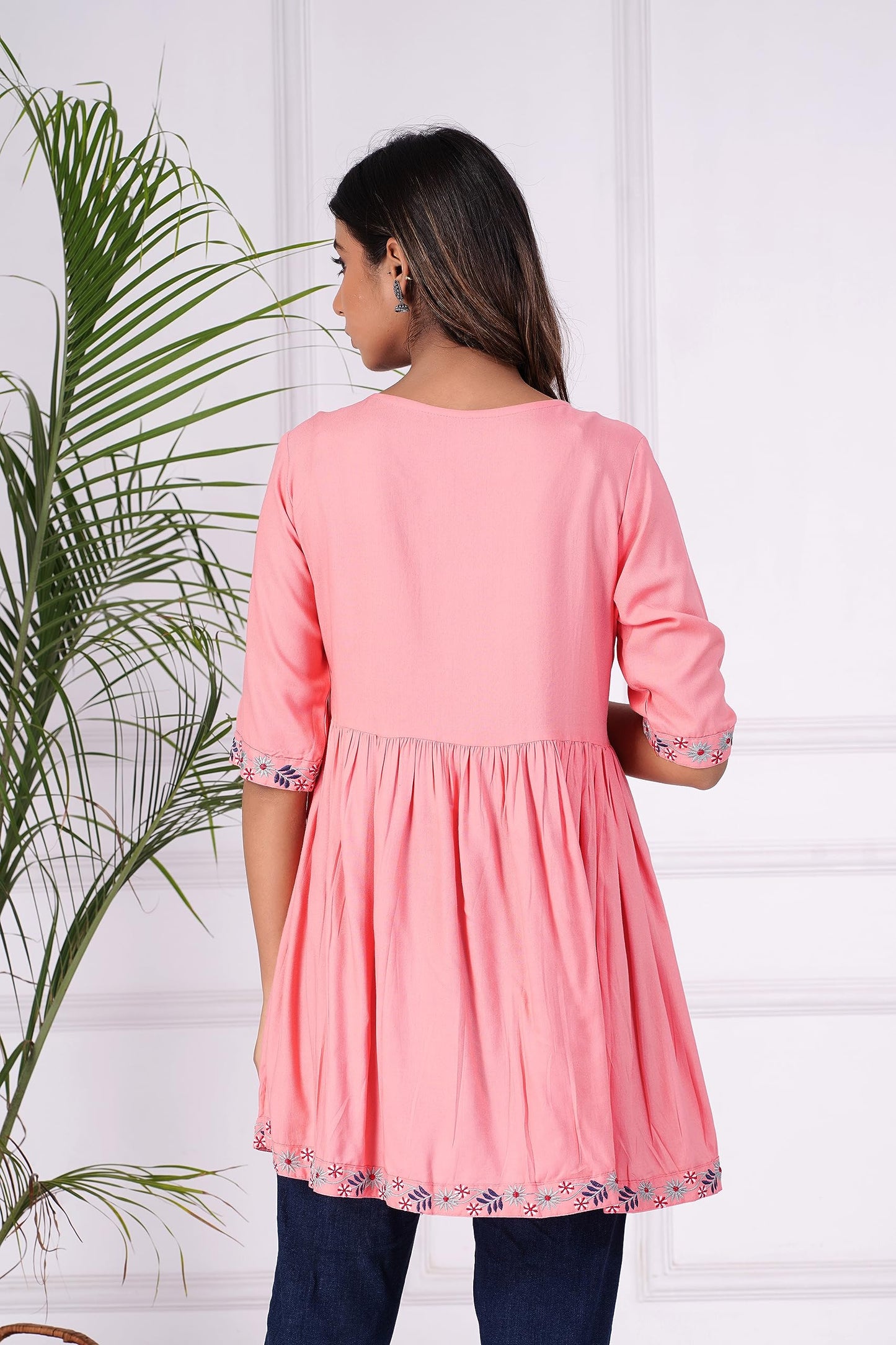Digital Shopee Rayon Embroidery Short Flair Frock Regular Kurti | Kurta For Women Girls