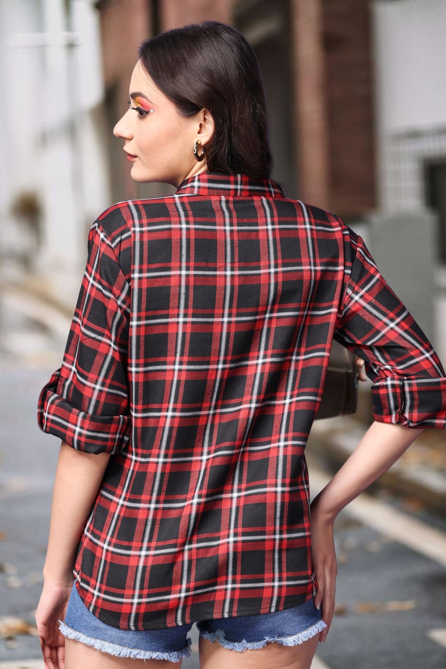 POPWINGS Casual Checks Print Shirt for Women | Cotton Full-Sleeves Women Shirt | Summer Shirt for Women | Stylish Shirt for Wome