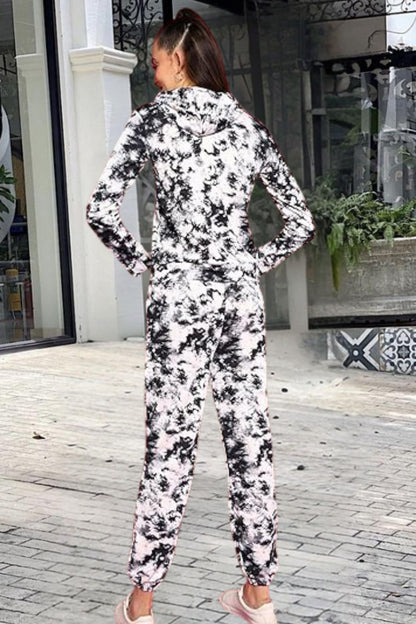 POPWINGS Women Casual Self Design Black & White Tie & Dye Printed Sweatshirt & Jogger Co-Ords Set