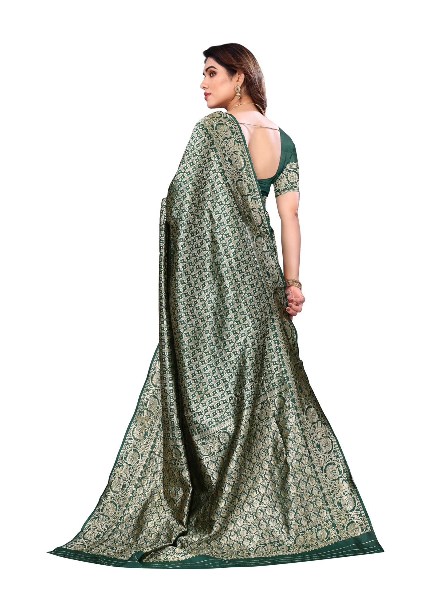 Sidhidata Womens Banarasi Jacquard Silk Saree With Unstitched Blouse Piece (Silk Kasturi Bottle Green_Bottle Green_Free Size)