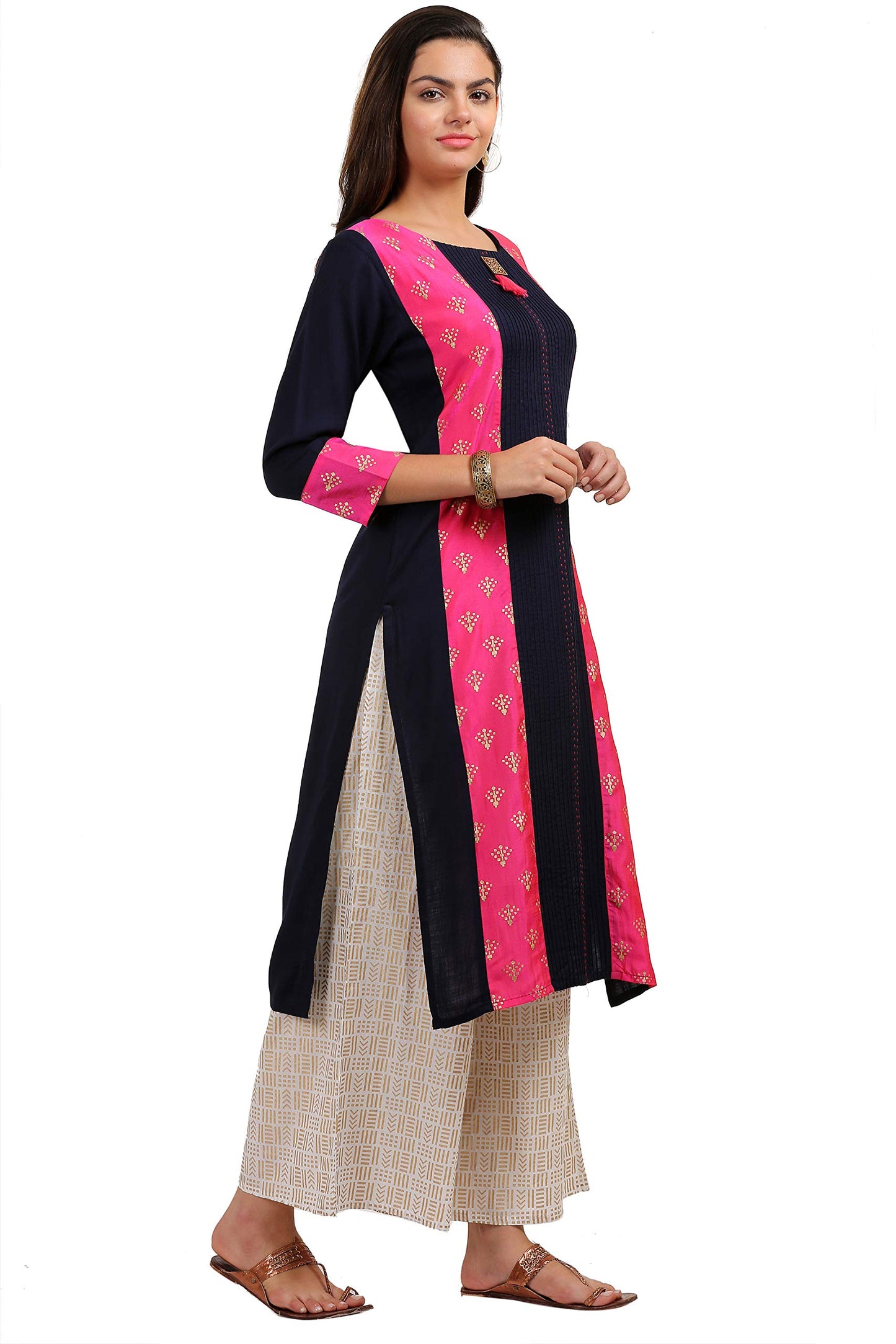 ANNI DESIGNER Women's Black Color Rayon Fancy Long Thread Work Kurti(KUR190072_Black)