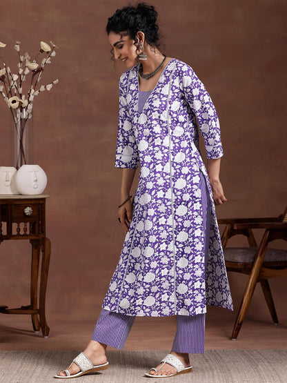 Libas WomenS Pure Cotton Printed Kurta Set (278970R Purple