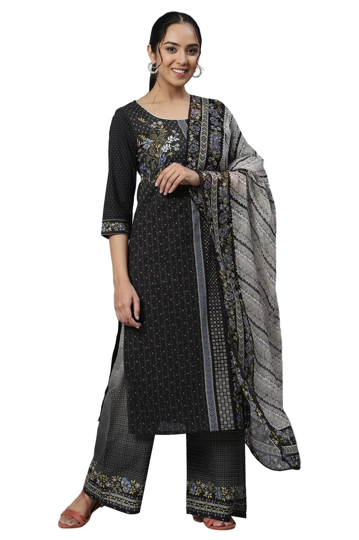 Aurelia Women Black Printed Kurta With Straight Palazzo And Dupatta_22Auas13383-504103_L