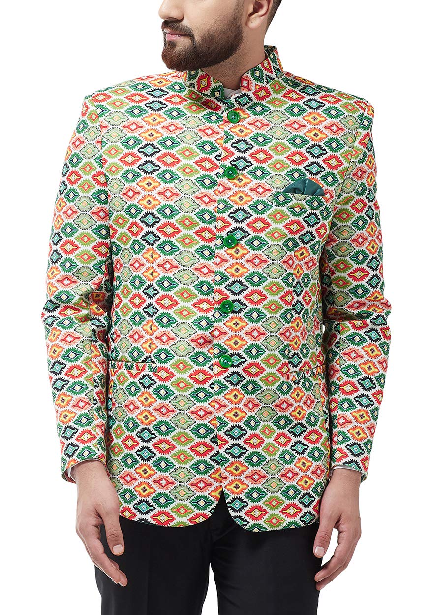 SOJANYA (Since 1958 Men's Cotton Blend Green & Multi Printed Blazer, Size: 44
