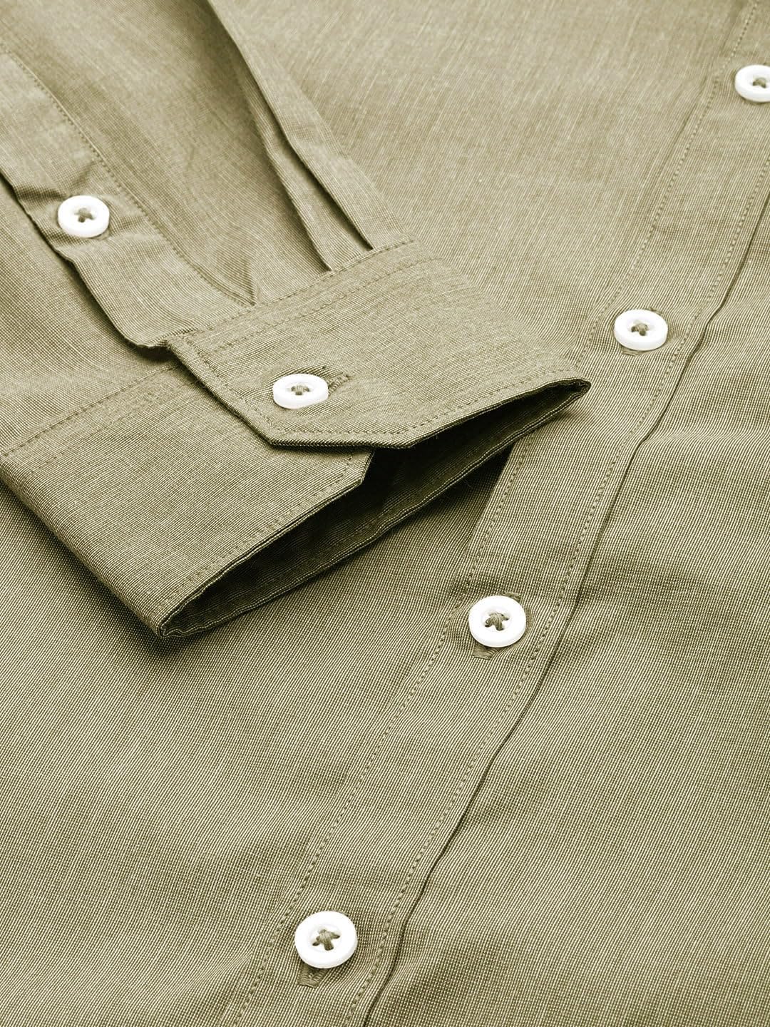 The Indian Garage Co Men Green Solid Slim Fit Cotton Formal Shirt
