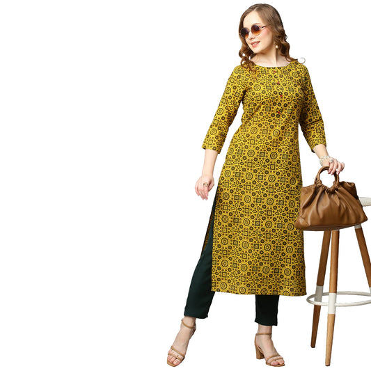 ANNI DESIGNER Womens Pure Cotton Printed Straight Kurta (Chokdi Yellow_XL_Yellow_X-Large)