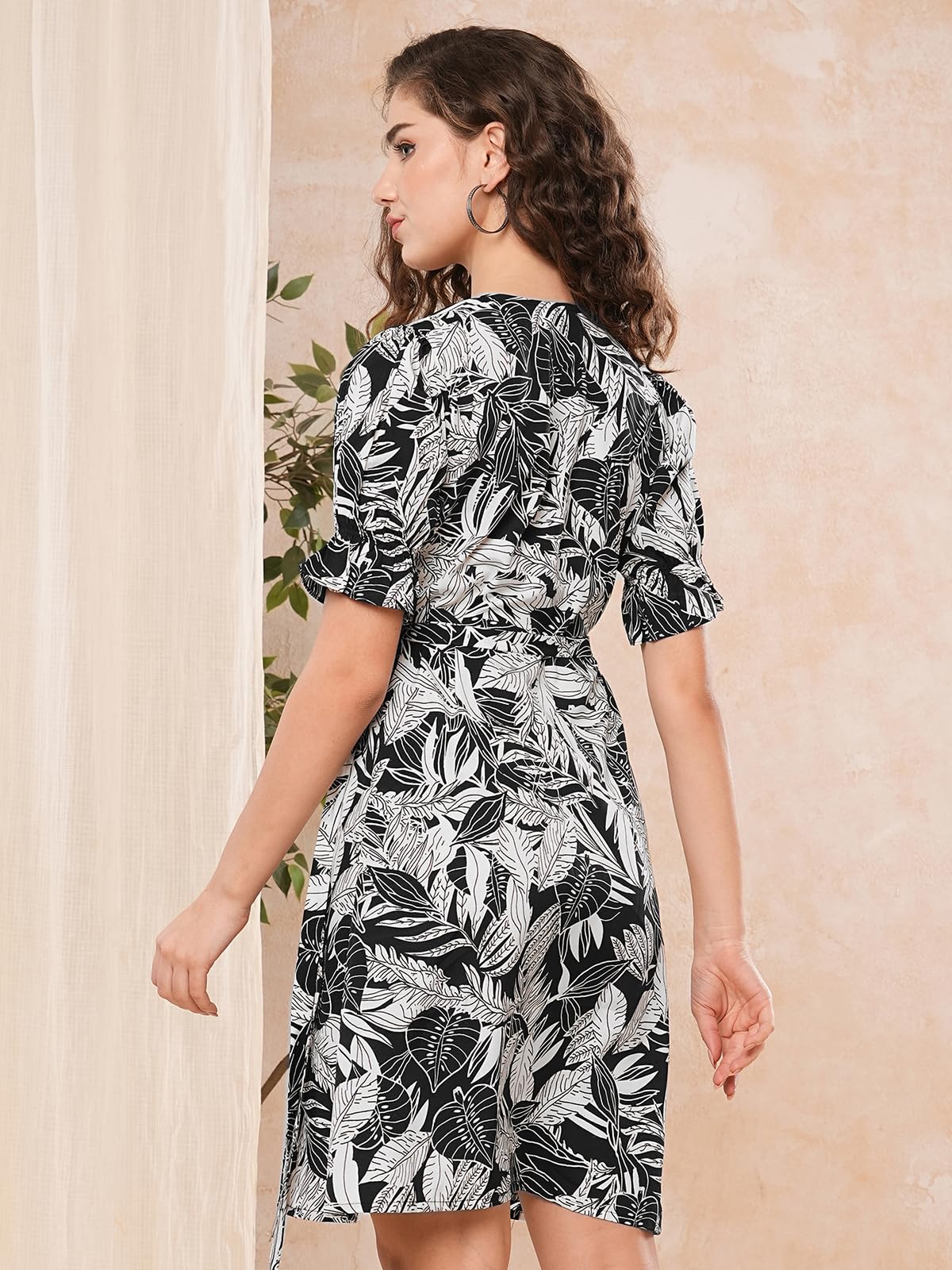 Selvia WomenS Western Dress | Printed Half Sleeve Crepe Western Dress For Women | V-Neck A-Line Dress For Women | One Piece Dre