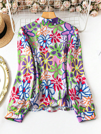 Shasmi Girls & Womens Solid Purple Colorful Casual Fit Lapel Cardigan Shirt Colorful Flower Printed Long Sleeve Shawl Collared