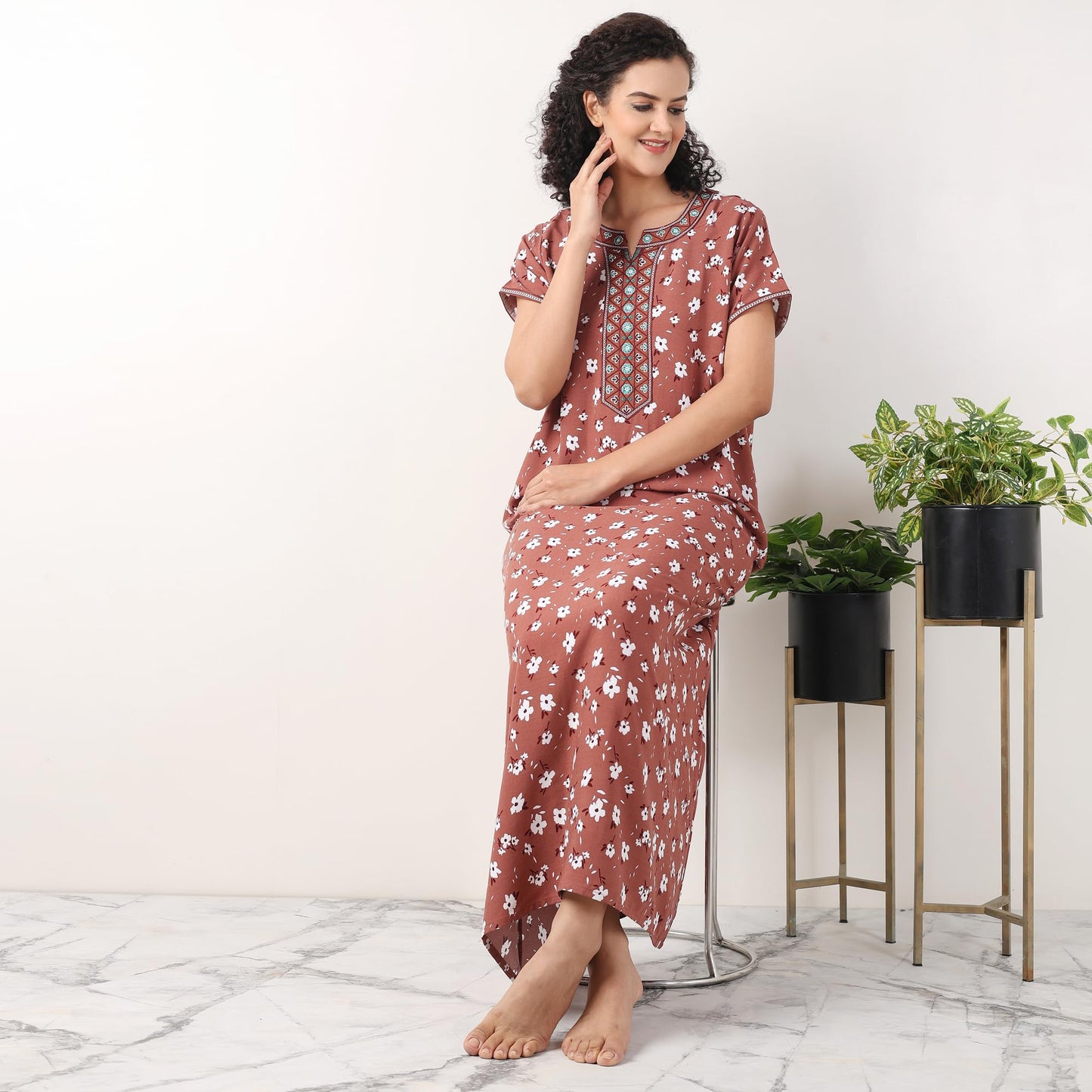 Evolove WomenS 100% Rayon Supersoft With Beautiful Embroidery Long Maxi Night Gown Nighty Dress With Pocket, Most Comfortable A