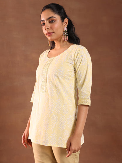 Libas Womens Printed Cotton Straight Kurti For Women Yellow