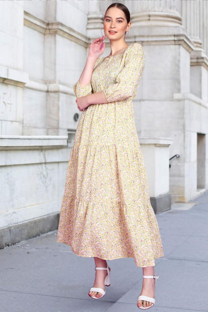 Popwings Women Casual Lemon Floral Long Maxi Dress Dress | Stylish Dress | Trendy Dress