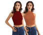 Shasmi Womens & Girls Solid Ribbed Round Neck Collarless Sleeveless Slim Fit Simplicity Tank Tops (Pack of 2) (TOP 37 Maroon R