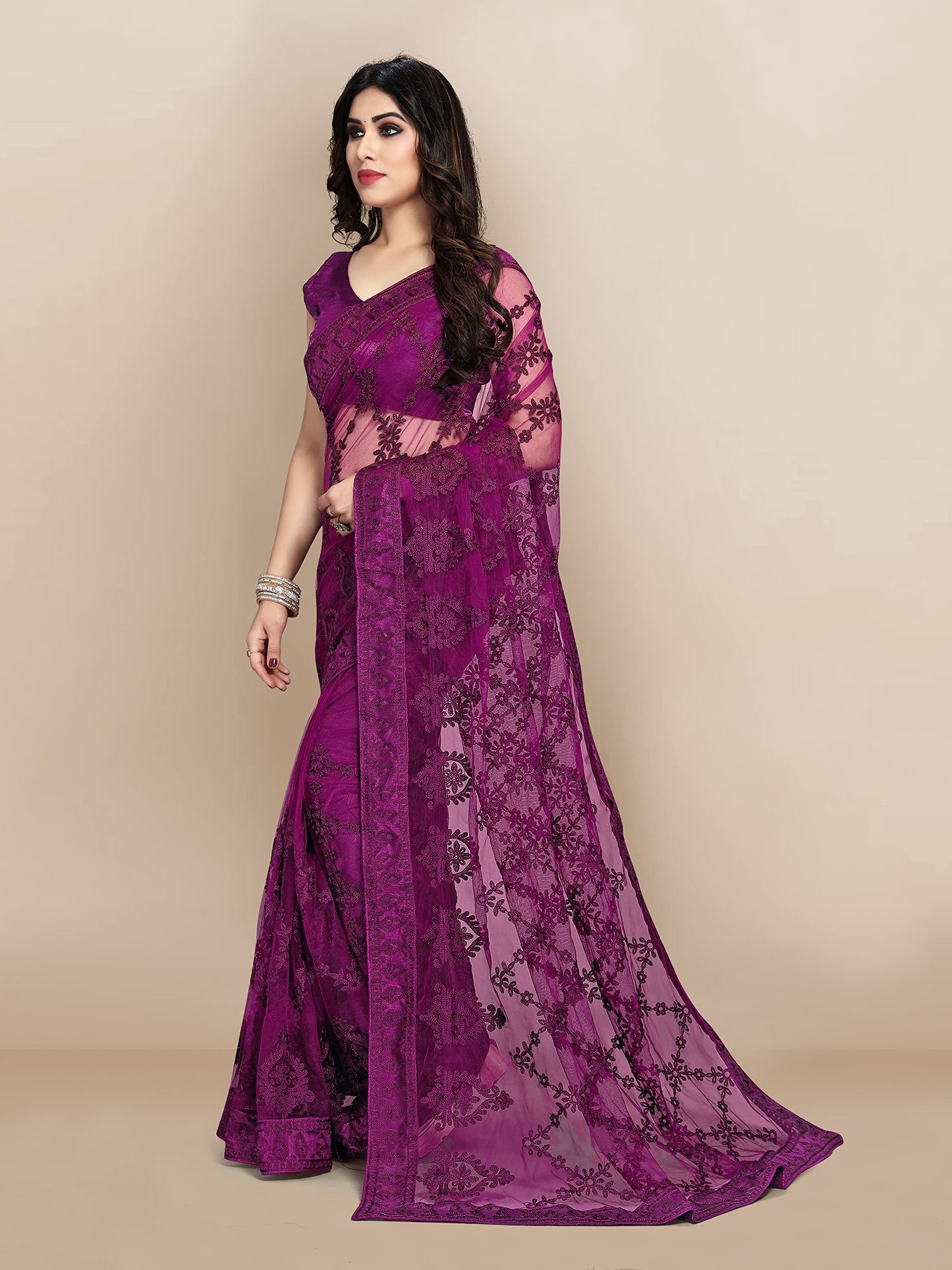 Ekasya WomenS Net Embroidered Floral Embroidered Saree And Unstitched Blouse Piece | Sari For Wedding | Festive Sarees For Wome