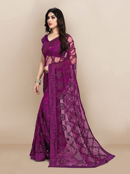 Ekasya WomenS Net Embroidered Floral Embroidered Saree And Unstitched Blouse Piece | Sari For Wedding | Festive Sarees For Wome