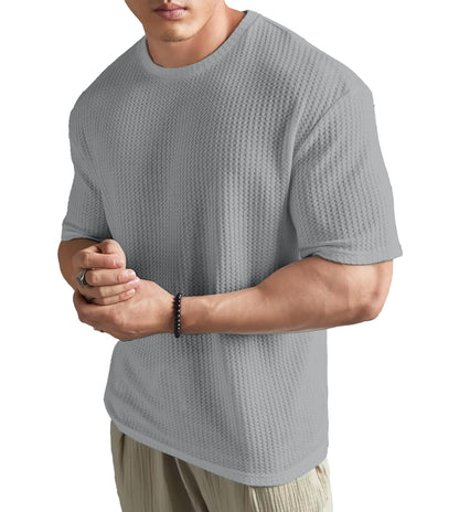 SHODOX Mens Solid Dotted Unique Design Oversized Tshirt for Men - Round Neck Loose Fit Drop Shoulder Mens T-Shirt Grey