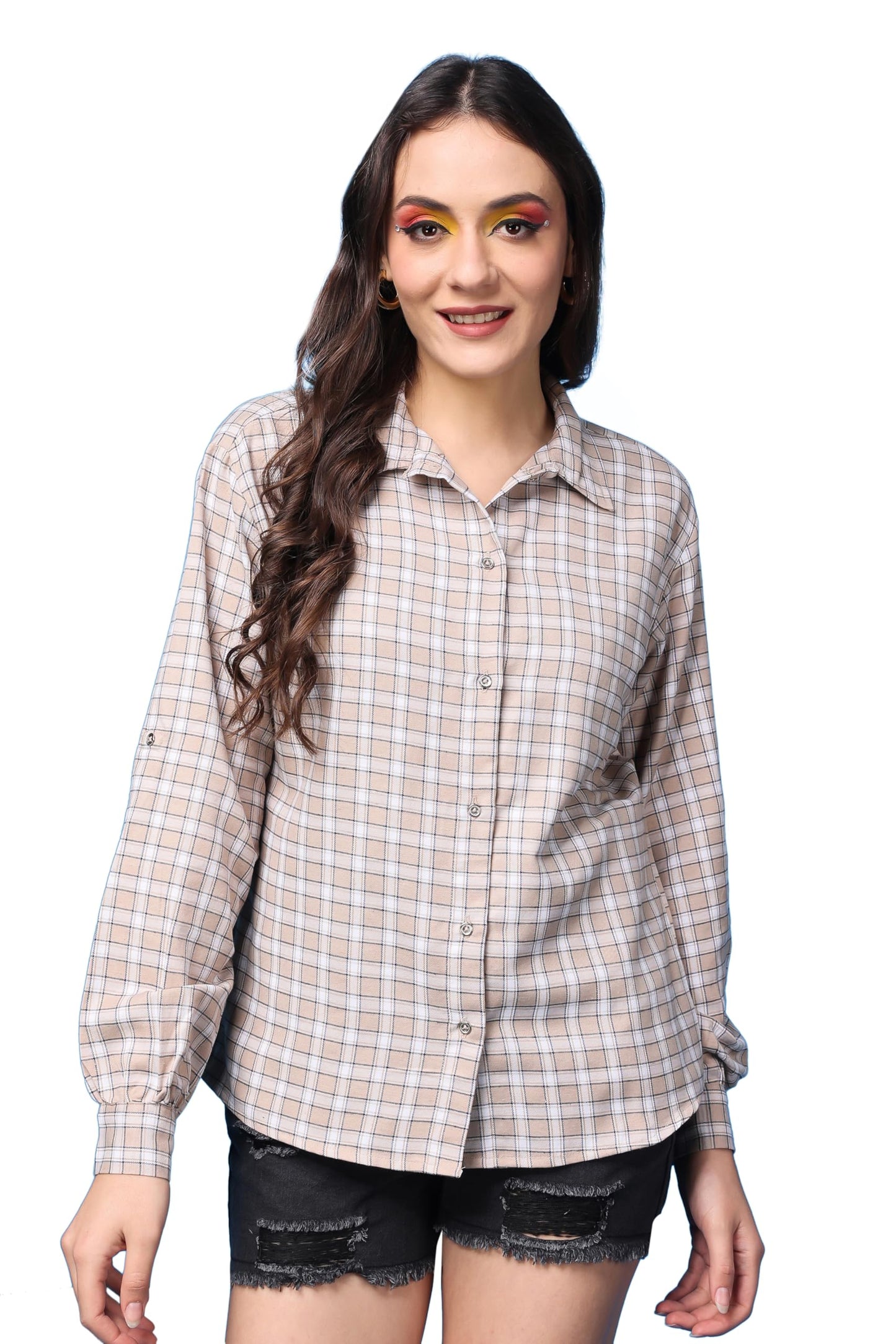 POPWINGS Casual Checks Print Shirt for Women | Cotton Full-Sleeves Women Shirt | Summer Shirt for Women | Stylish Shirt for Wome