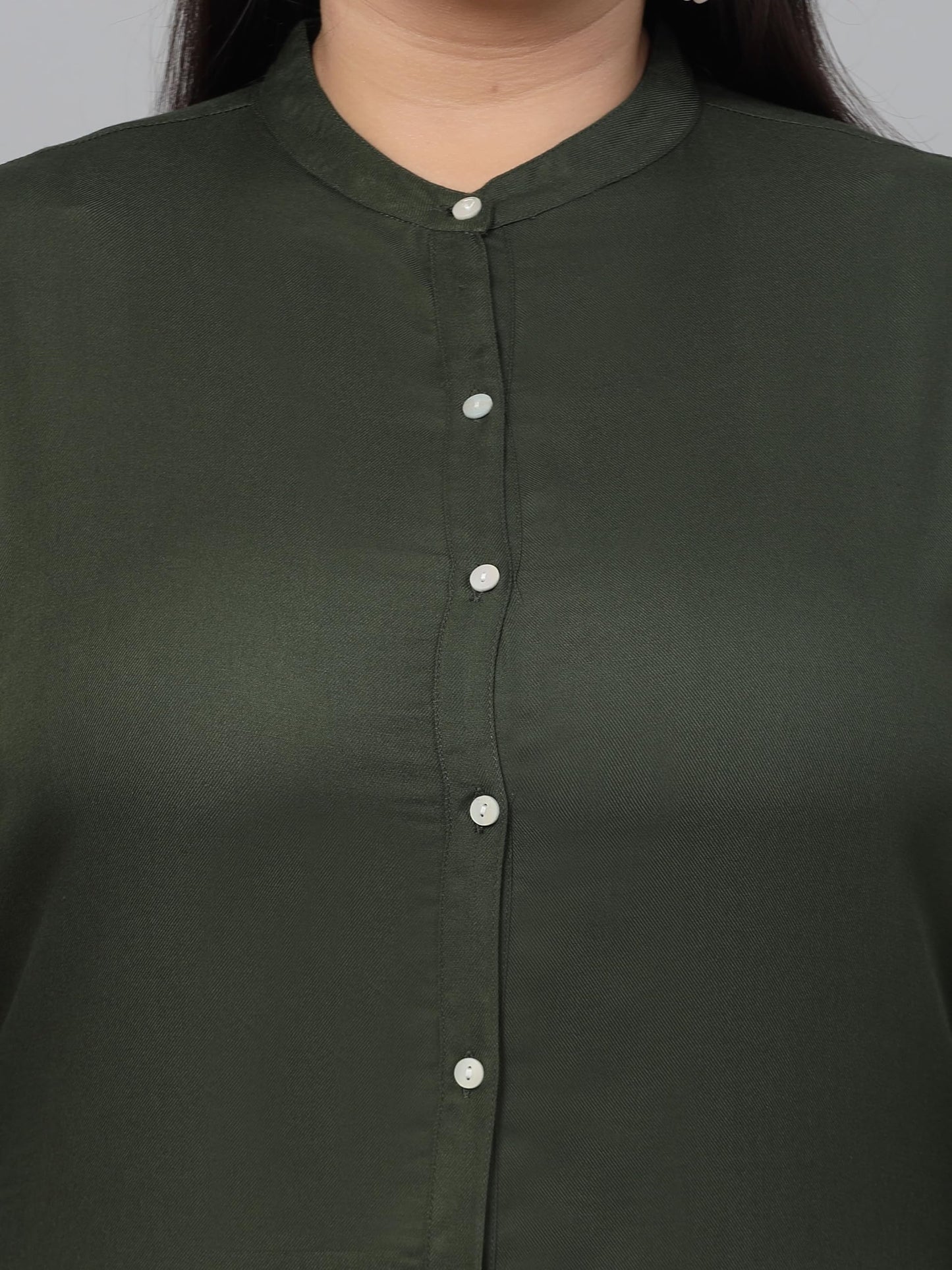 Style Quotient Plus Women Olive Green Solid Classic Formal Shirt